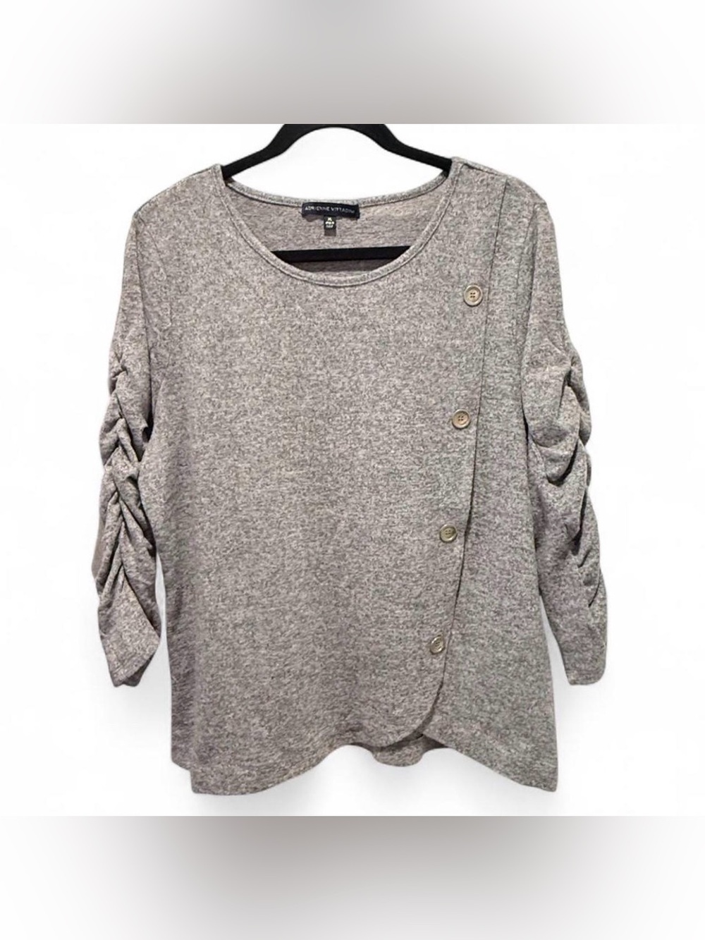 Adrienne Vittadini Light Gray Button-Accent Knit Top